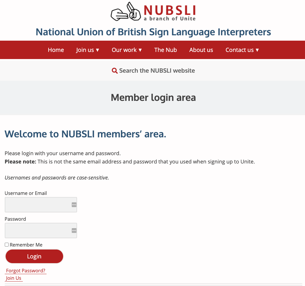 NUBSLI login page