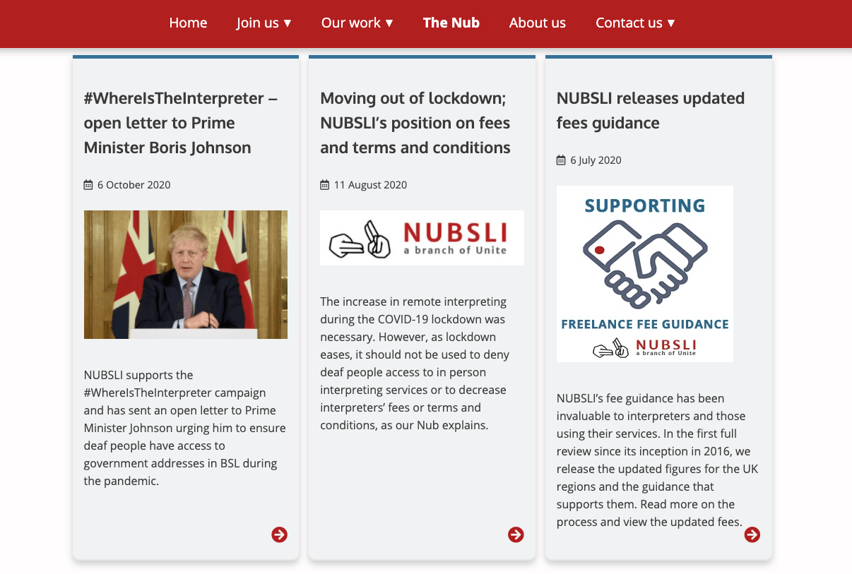 page showing NUBSLI blogs