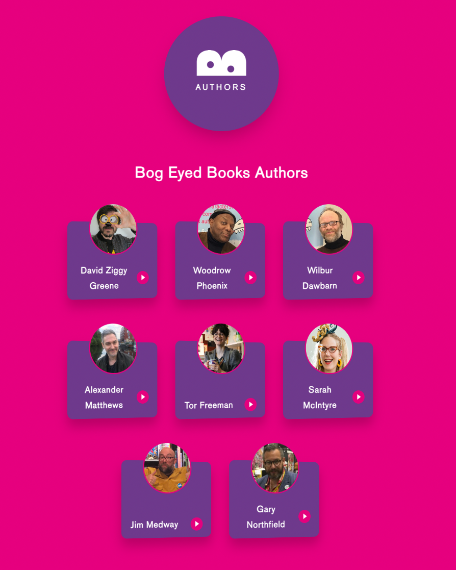 Authors landing page which lists the authors with their names and images